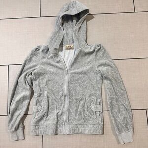 Juicy Couture Y2K Hoodie Gray Zip Up Pockets Velour Hoodie Size M